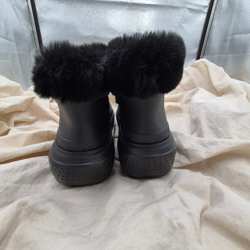 CROCS Black Platform Faux-Fur Lined Winter Rain Clogs - Picture 4 of 5